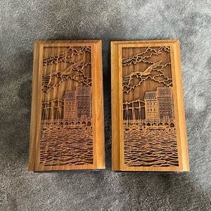 Vintage Wood Walnut Laser Cut Coastal Nautical Bookends